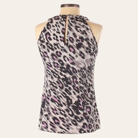 🌺 Ann Taylor Leopard Print Neck Tie Silk Sleeveless Blouse Size 2 - Picture 2 of 9